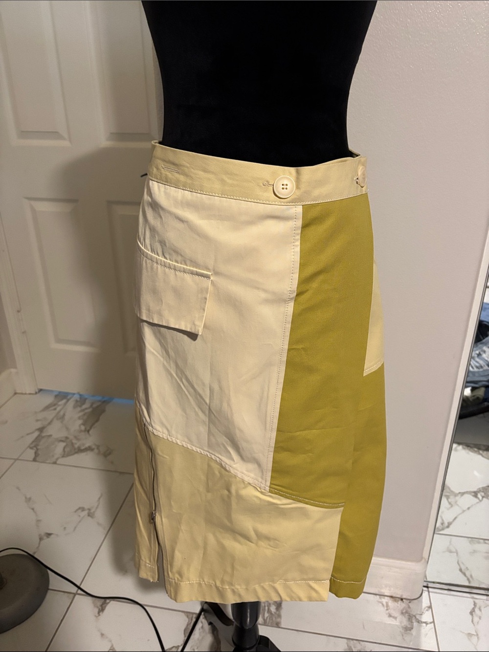 Colorblock A-Line Wrap Skirt in Cream and Olive